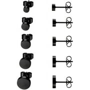 FORTIOO Jewelry 5 Pairs Stud Set, Stainless Steel Flat Round Polished Earrings Ear Jewelry for Women & Men, Silver / Gold / Black