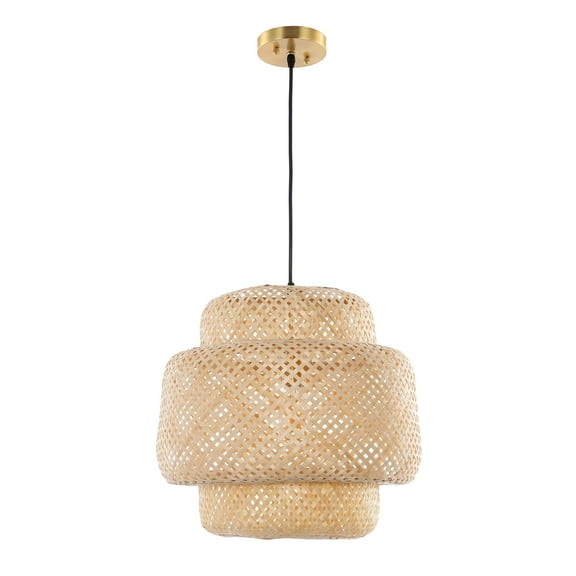 SAFAVIEH Klara LED Natural Rattan Pendant Light with 100% White Cotton Shade