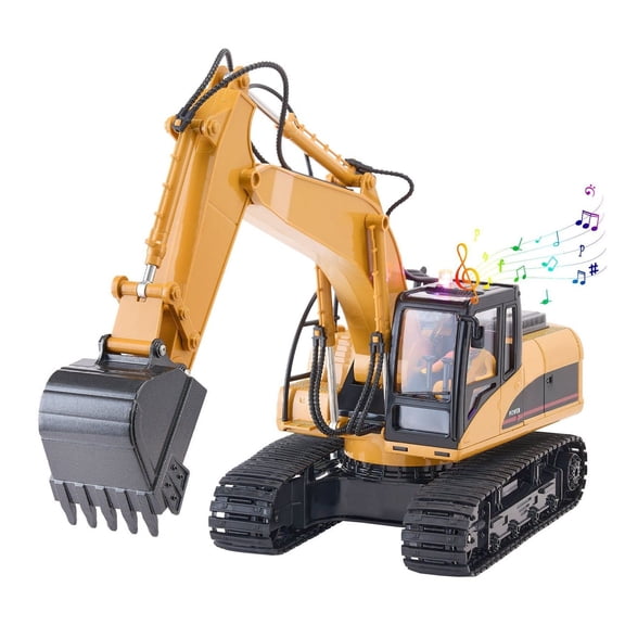 Remote Control Excavator Toy, 15 Channel RC Digger, 1:14 Scale Construction Vehicle with Metal Shovel, Lights & Sound, 2 Batteries