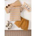 thumbnail image 2 of SunnyTots Toddler Boy Summer Clothes 6 12 18 24 Months 2T 3T Baby Boys Shorts Set Short Sleeve Striped Tops T shirt Solid Color Shorts Soft Cotton Outfits for Streetwear Outwear, 2 of 8