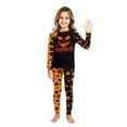 thumbnail image 5 of Halloween Family Matching Pajamas Set, Halloween Letter & Pumpkin Ghost Print Round Neck Long Sleeve PJs Set, 2 Pieces Cotton Loungewear, Black Orange Color Block Raglan Sleepwear, Boy 6 Years, 5 of 8