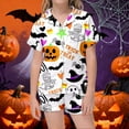 thumbnail image 2 of MUXiin Girls Silk Pajamas Size 10-12 Girls Halloween Print Pajama Set Short Sleeve Lapel Top And Pants Comfy Sleepwear For Kids Casual Home Loungewear Outfit Age 3 13 Years, 2 of 4