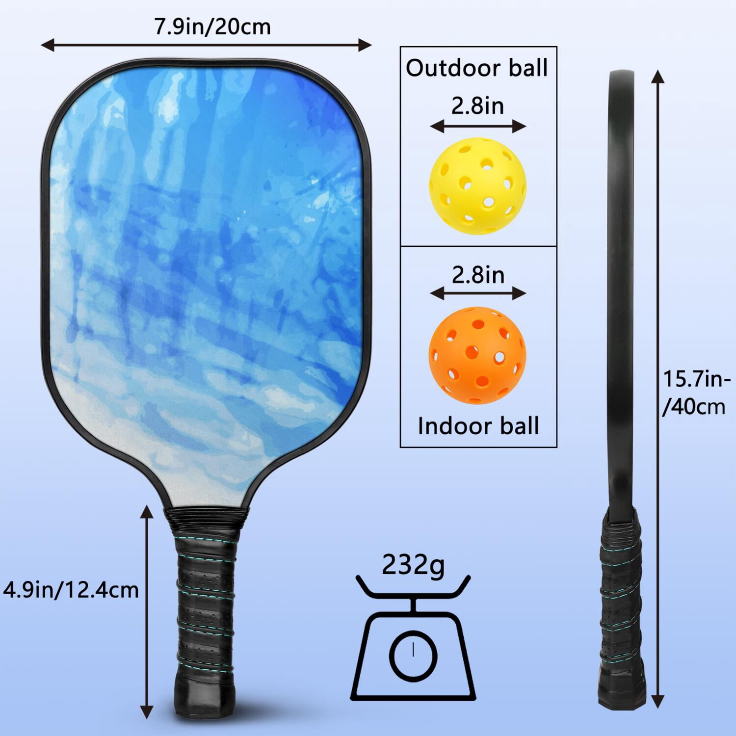 Pickleball Paddles Set Of 2, Fiberglass Surface, Fluid Smoke Aurora Art Style, 4 Balls & Bag