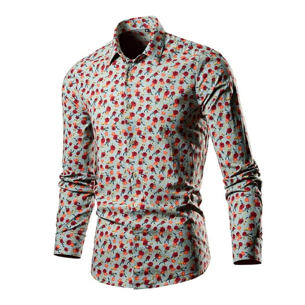 Blusa y camisa de manga larga con cuello vuelto para hombre, blusa informal de moda con estampado de cuello vuelto y botones, blusa de manga larga para hombre