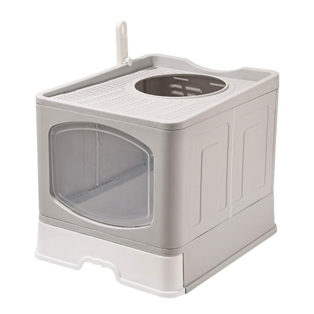 Caja de arena para gatos jinwen con tapa y Inodoro desmontable fácil de limpiar Gris