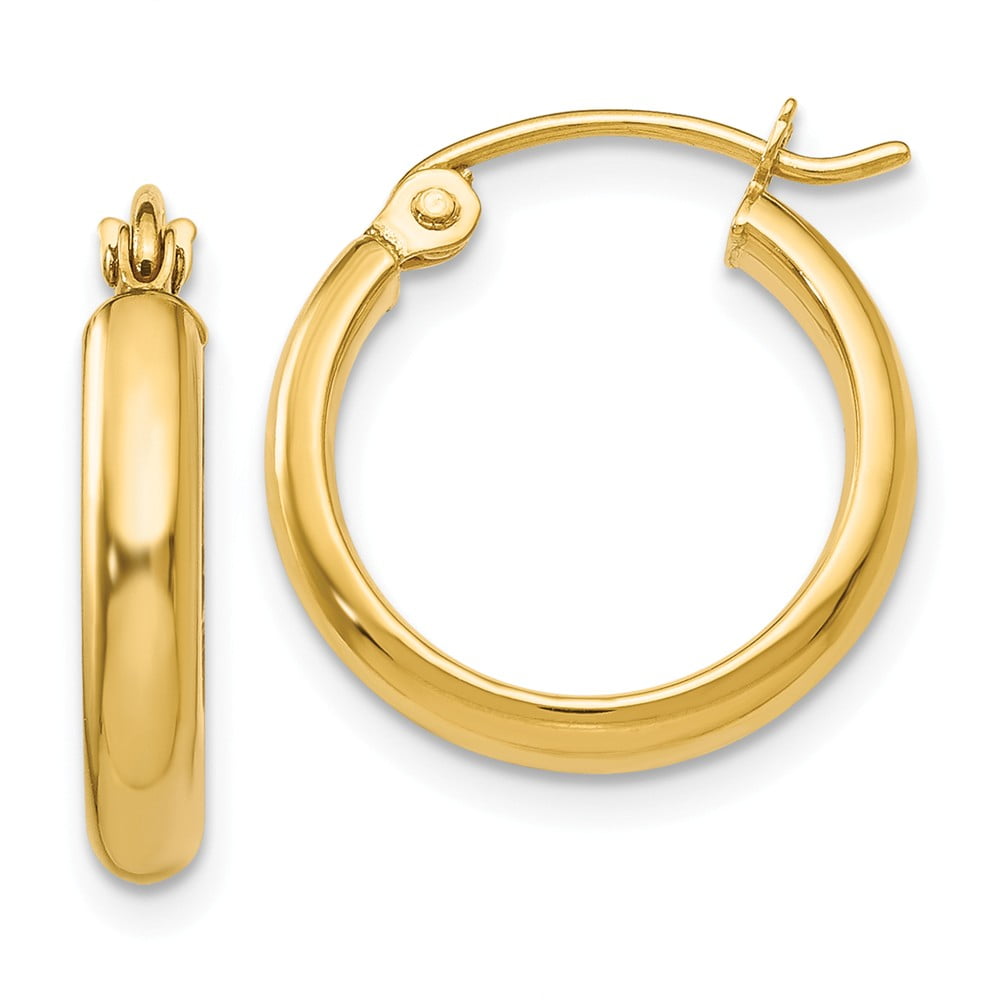 FB Jewels Solid 14K Yellow Gold 4X25mm Polished Hoop Earrings