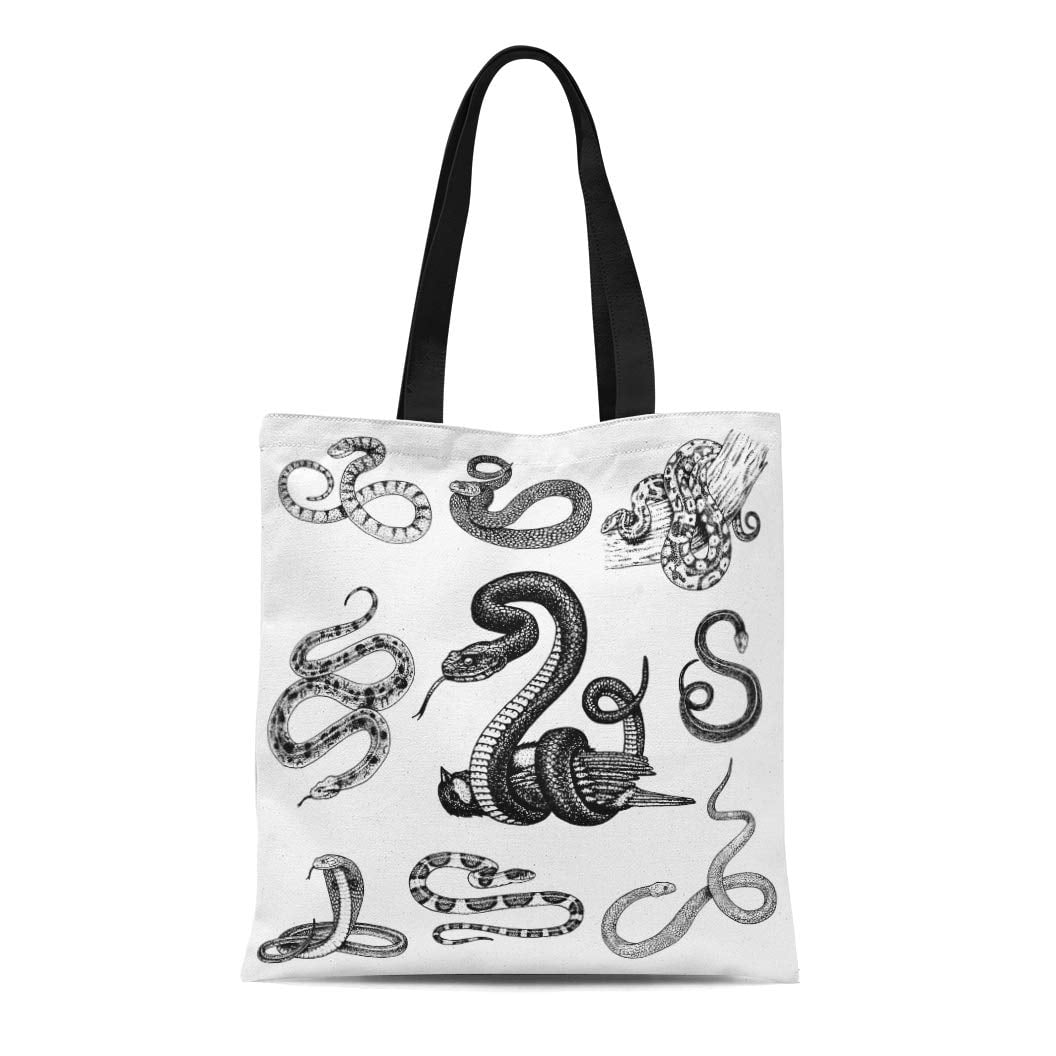 SIDONKU Canvas Bag Resuable Tote Grocery Shopping Bags Viper Snake