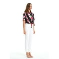 thumbnail image 4 of Women's Hawaiian Tie Front Crop Top Aloha Shirt in Pink Black Hibiscus Vine S, 4 of 5