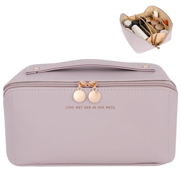 Bolsa de maquillaje de viaje zaleeta de piel sintética impermeable de gran capacidad