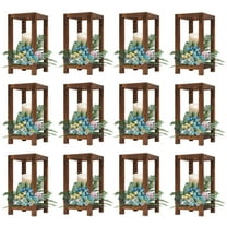 12 pcs Wood Wedding Lantern Centerpiece, 5.5x5.5x10.6 inches Each Rustic Wedding Vases Stand Candle Holder for Wedding Party Decoration