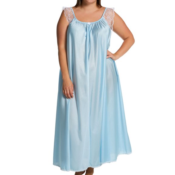 Women's Amanda Rich 105-SHX Plus Lace Cap Ankle Length Gown (Blue 2X)
