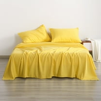 4-Piece Ultra Soft Microfiber Bed Sheet Set, Luxury Cozy Machine Washable Fitted Sheet Set with Deep Pocket, Queen Size, Yellow