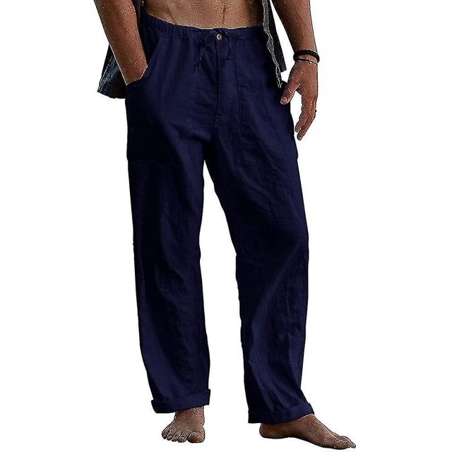 Men's Linen Pants Casual Loose Pants Drawstring Elastic Waist Sweatpants