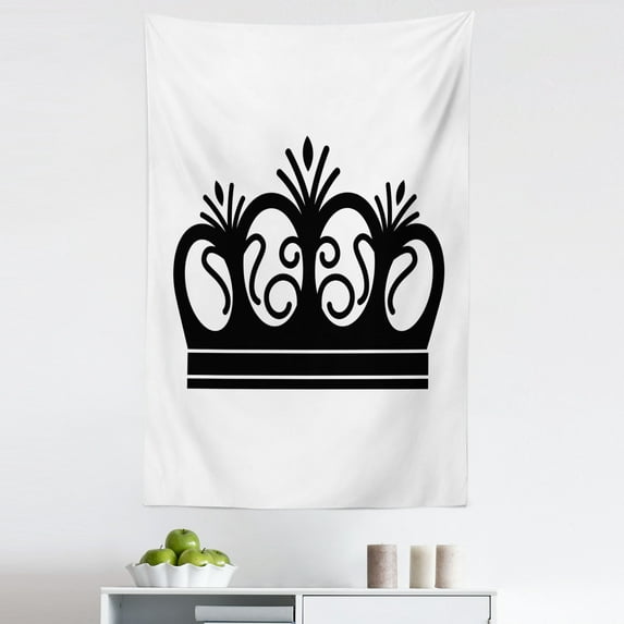 Empress Tapestry, Monochrome Abstract Classic Royalty King Queen Crown on Plain Backdrop, Fabric Wall Hanging Decor for Bedroom Living Room Dorm, 5 Sizes, White and Charcoal Grey, by Ambesonne