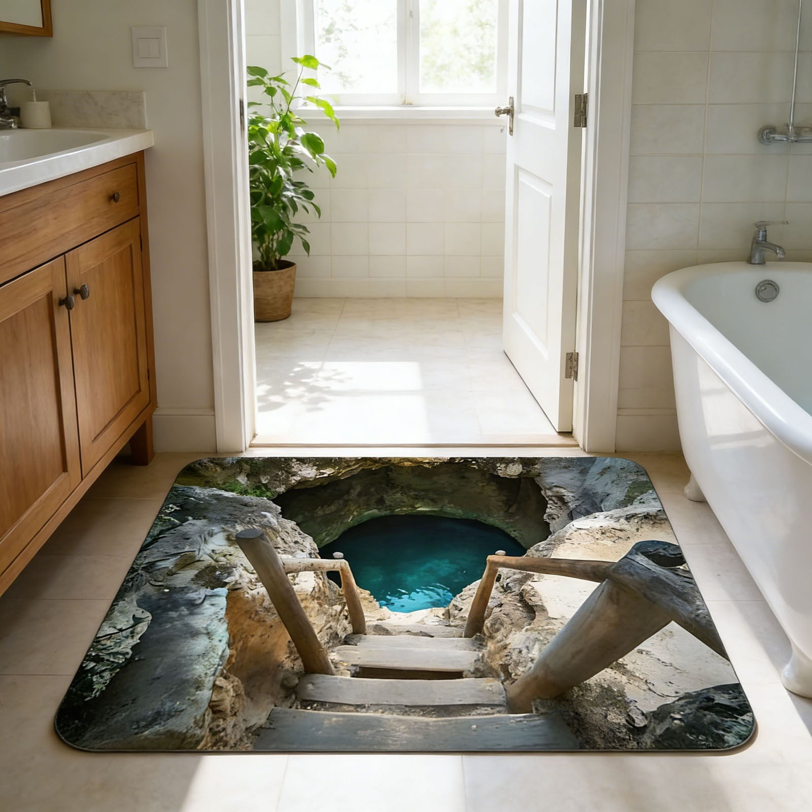 3D Optical Illusion Rug – Fun Non-Slip Mat for Bathroom & Front Door (16"×24") by PALIFEUR