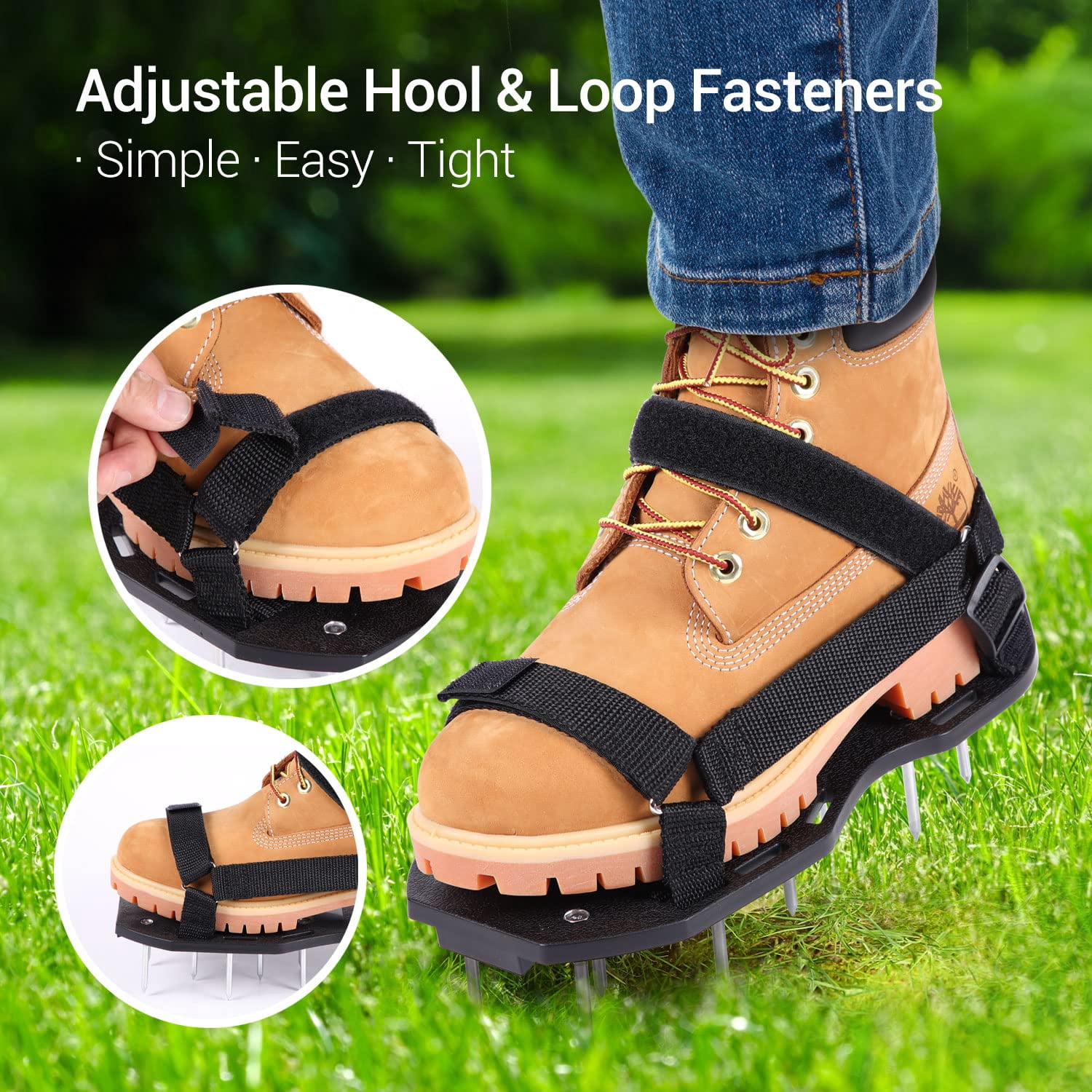 Lawn Aerator Shoes With Stainless Steel Shovel  Free-installation Aerating Shoe Hook&loop Straps Heavy Duty One-size-fits-all Spiked Sandals For Garden Grass