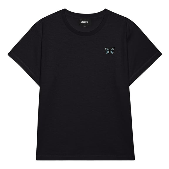 Dalix Butterfly Cropped Tee Lightweight High Waisted Short Sleeve Summer Shirt Womens in Black S Small