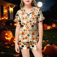 thumbnail image 2 of TOWED22 Halloween Silk Satin Pajamas Set for Girl Cute 2 Piece Graphic Pj Set Button Down Short Sleeve Shirt Shorts Lounge Set,10-11 Y, 2 of 5