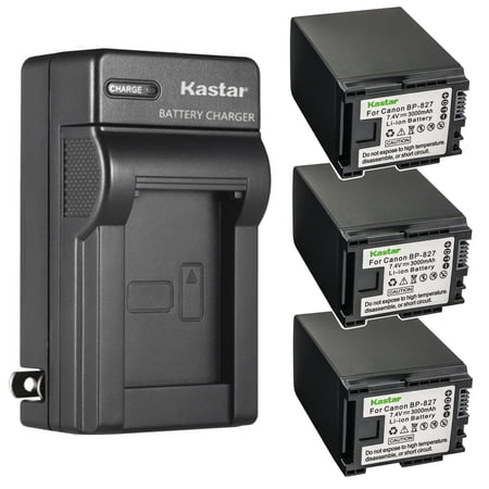 Kastar 3-Pack Battery and AC Wall Charger Replacement for Canon BP-809 BP809 BP-809/B BP-809/S BP-819 BP819 BP-827 BP827 Battery Canon CG-800 CG800 Charger
