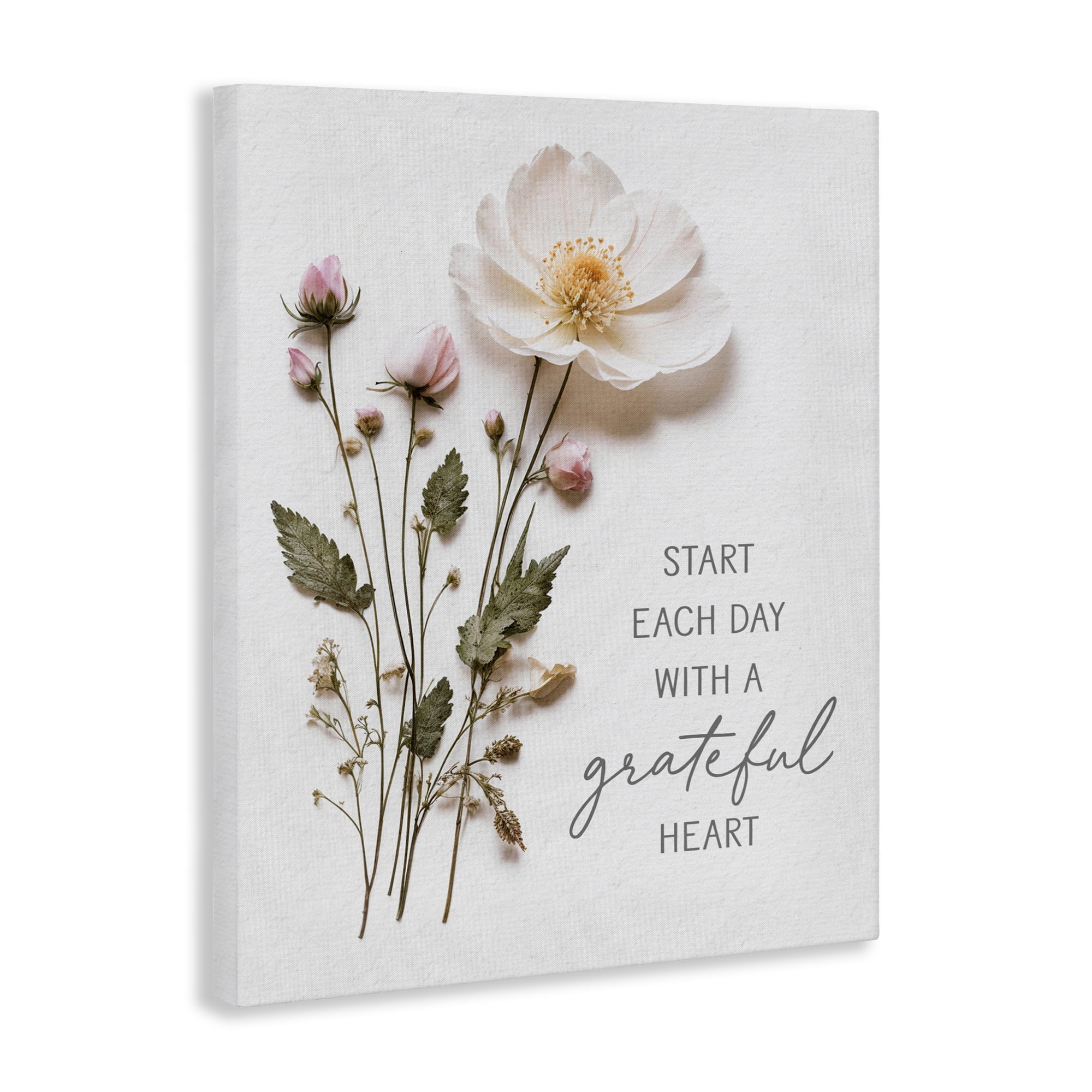 Grateful Heart Pressed Flowers Canvas Wall Art, design by Lettered and Lined