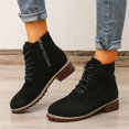 thumbnail image 4 of Willtoo Womens Ankle Boots Round Toe Lace‑Up Combat Booties with Side Zipper Low Block Heel Casual Short Boots for Daily Wear, 4 of 5