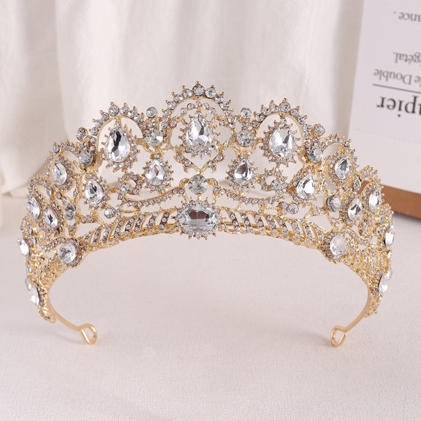 Nvzi Tiara de boda para novia, diadema de princesa, corona de novia, joyería para el cabello con diamantes de imitación de cristal,graduación, boda, fiesta de disfraces (blanco)