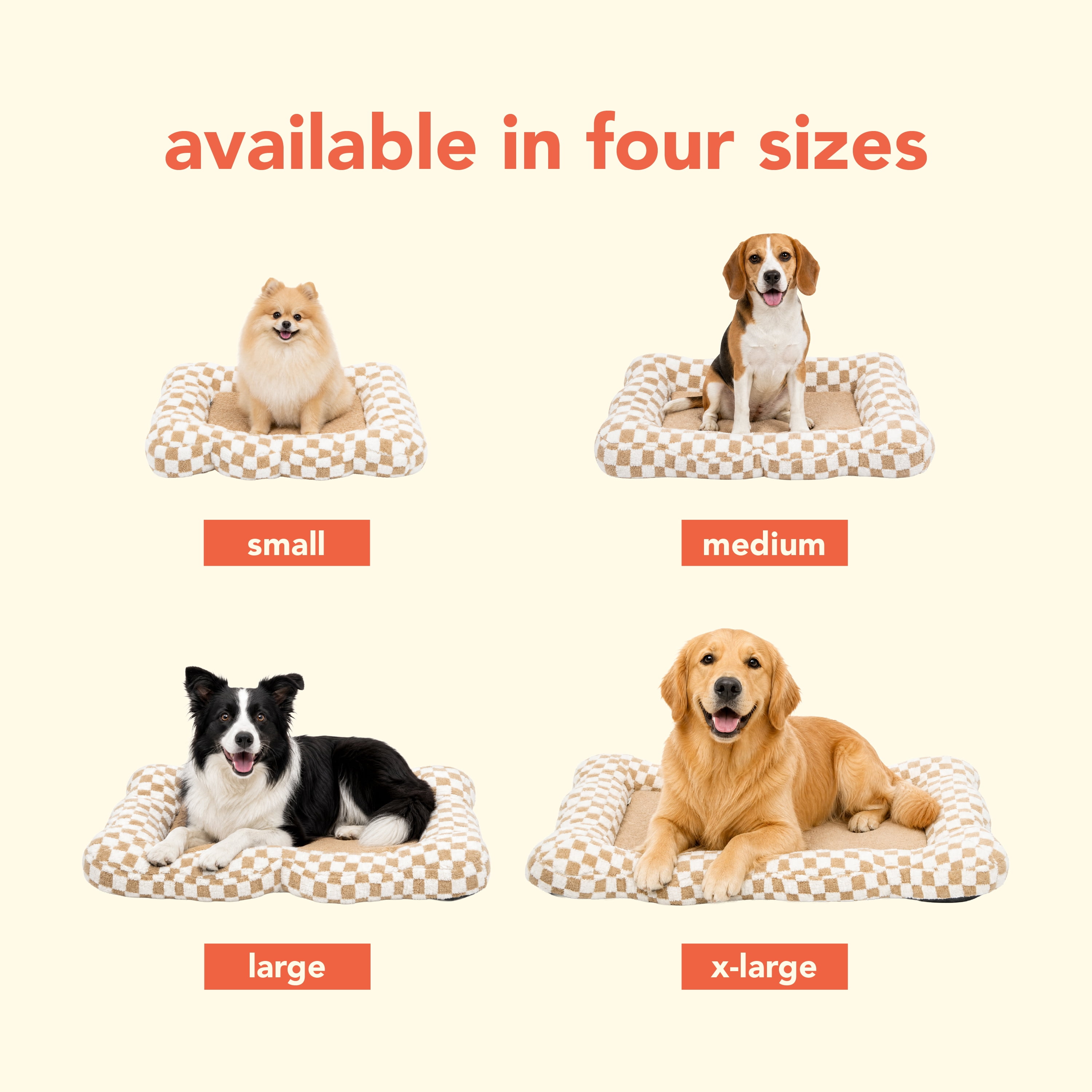 Oodles Checkered Sherpa Cloud Pet Bed, Tan, Large, 36" L x 22" W