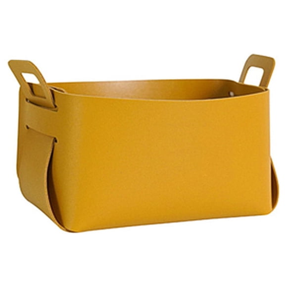 Wosthever Cesta de almacenamiento Organizador de cuero con asa Soporte decorativo Tocador Contenedor Caja Organizador Papelería Decoración Almacenamiento y organización del hogar Amarillo S