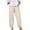 Beige, variant on Women's Linen Drawstring Elastic Waist Trousers, Solid Color Loose Fit Casual Straight Leg Pants with Pockets
