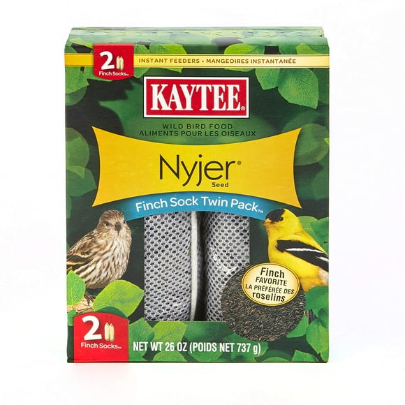 Kaytee Nyjer Wild Bird Food Seed Finch Twin Pack Sock Instant Feeder, 26 Ounce