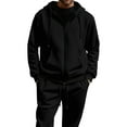 thumbnail image 5 of Wrtxtat Men's 2 Piece Sweatsuit Solid Color Drawstrings Full Zip Hooded Cardigan with Pockets Tapered Elastic Waist Trosuer Pants Outfit Set Black M, 5 of 9
