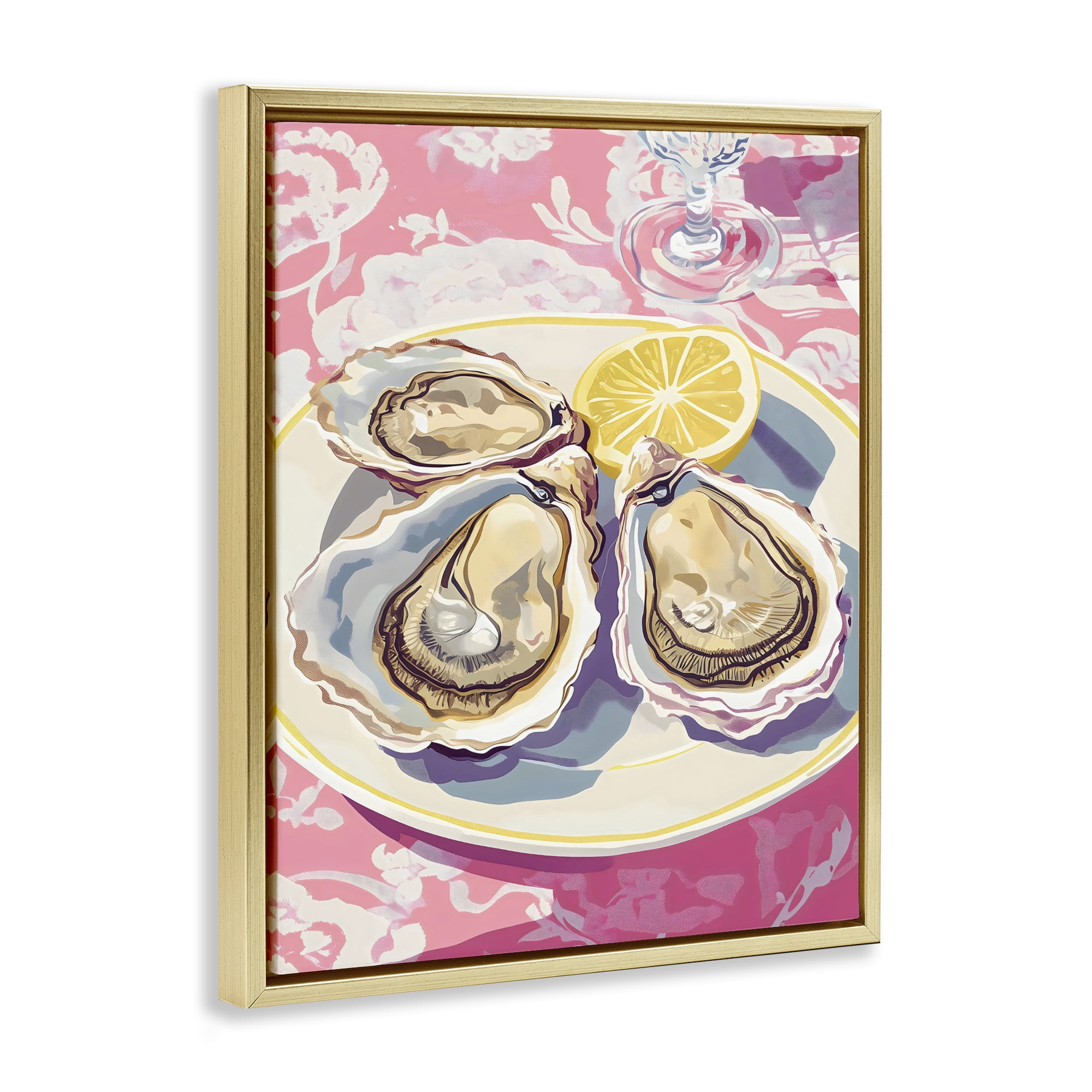Stupell Industries Plated Oysters & Lemons Gold Framed Floater Canvas Wall Art, design by The Prints Vibe
