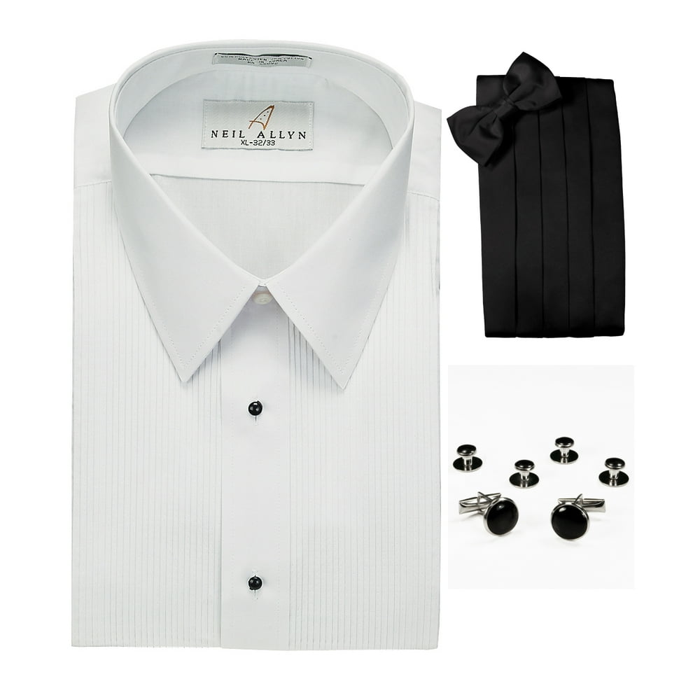 Neil Allyn LayDown Collar Tuxedo Shirt, Cummerbund, BowTie, Cuff