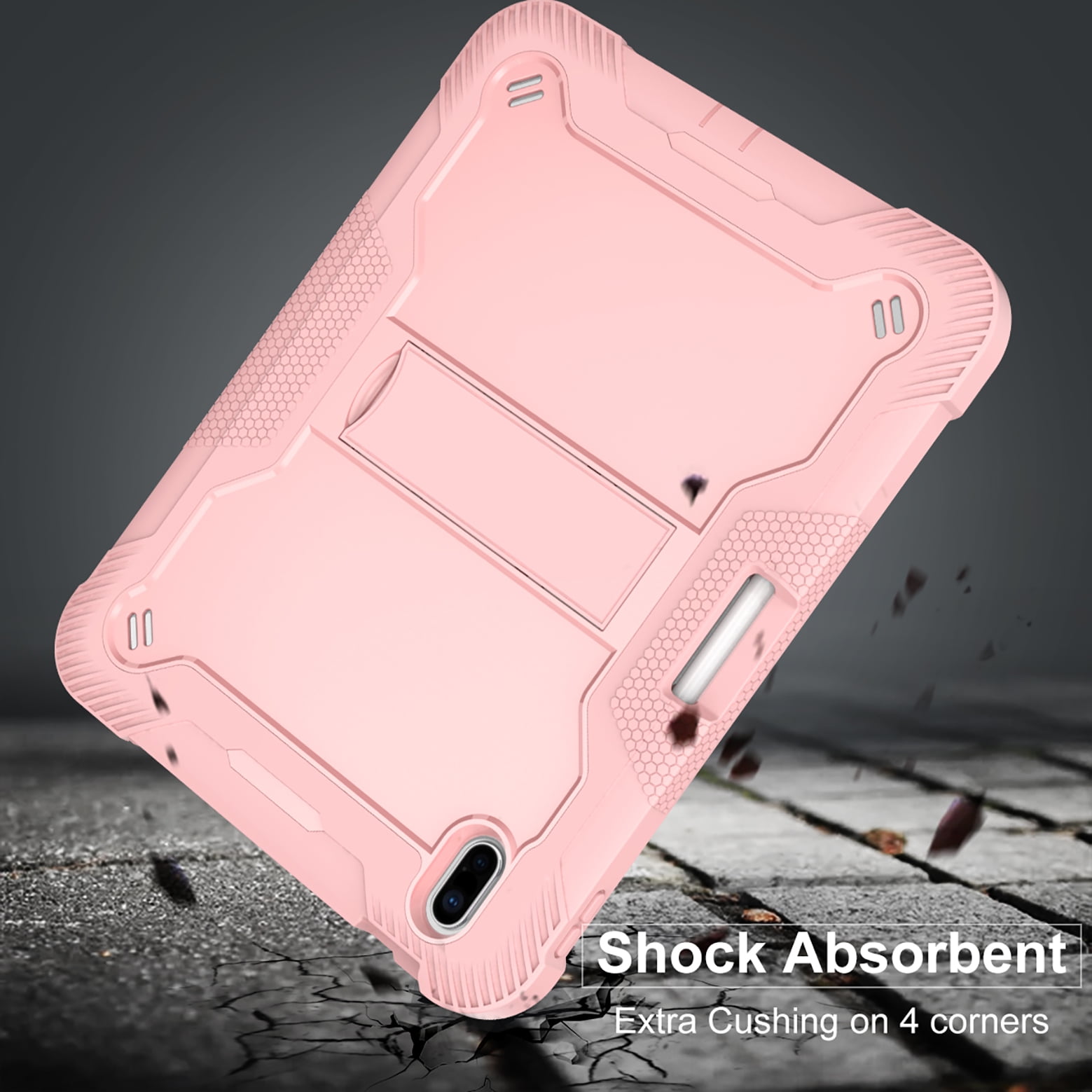 Feishell Case for Apple iPad 10th Generation 10.9 inch (2022),Three Layer Protection Shockproof Hybrid Armor Heavy Duty Rugged Kickstand Protective Cover with Built-in Pencil Holder,Rosegold