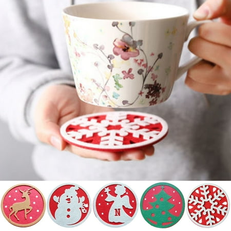 

Riguas 3Pcs Christmas Coasters Snowman Elk Christmas Tree Snowflake Pattern Felt Cup Mat Festive Home Party Table Decoration