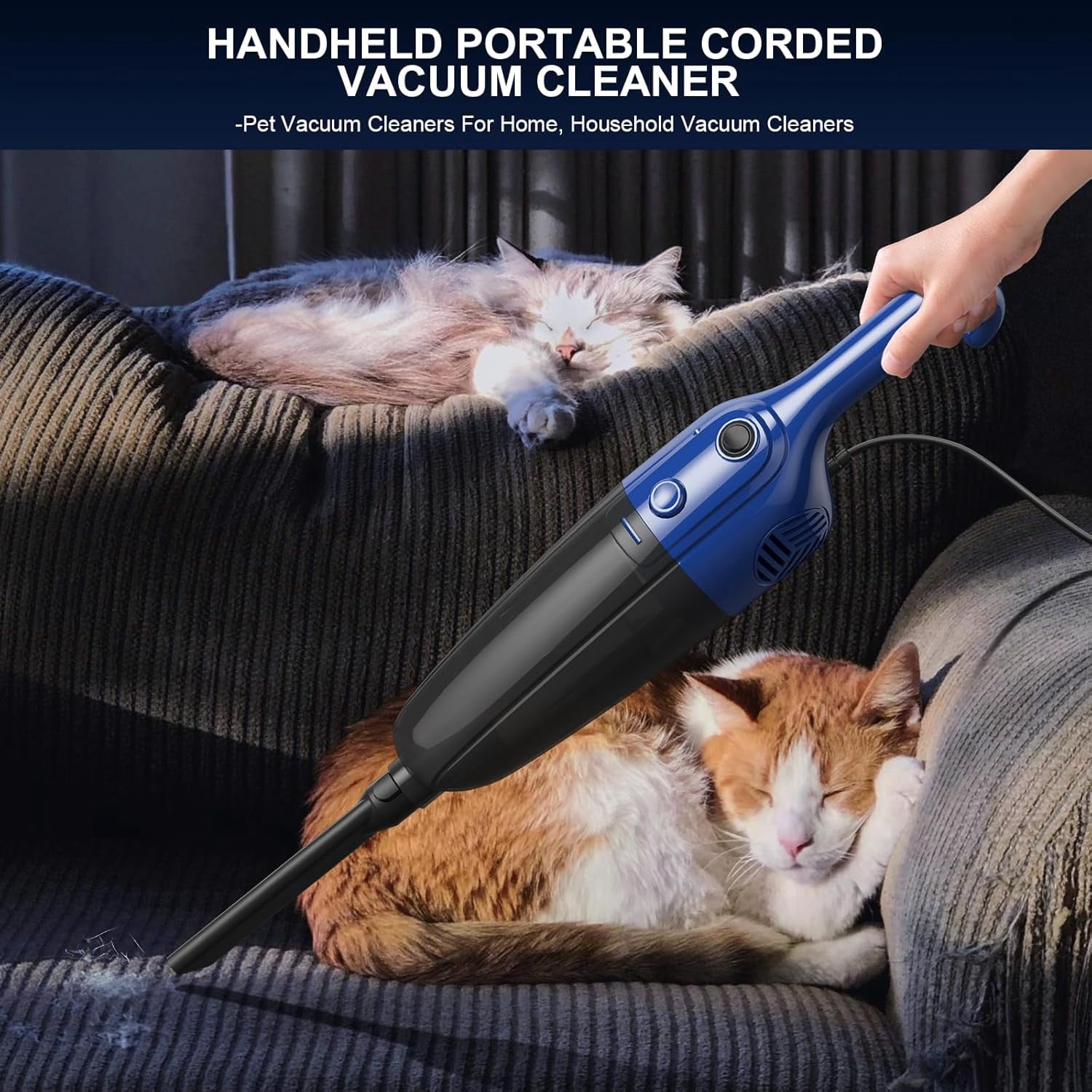 Vacuum Cleaners for Home - Corded Stick Vacuum Cleaner, Rechargeable High Power Vac for Pet Hair Carpet Hardwood Floor, Household Wireless Hand Lightweight Handheld Portable Car Vac, MC Blue