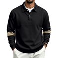 thumbnail image 2 of Mens Knit Polo Shirts Long Sleeve Color Block Lapel Button Pullover Lightweight Slim Fit Fall Casual Tops, 2 of 8