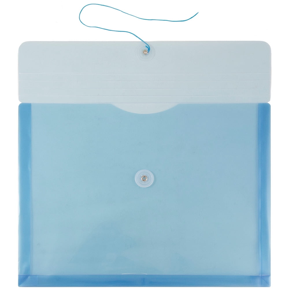 JAM Paper Plastic Envelopes with Button & String Tie Closure, Letter Booklet, 9 3/4 x 13, Blue, 3/Pack