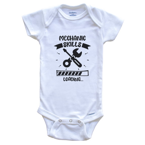 Mechanic Skills Loading Funny Mechanic Baby Bodysuit, 0-3 months white