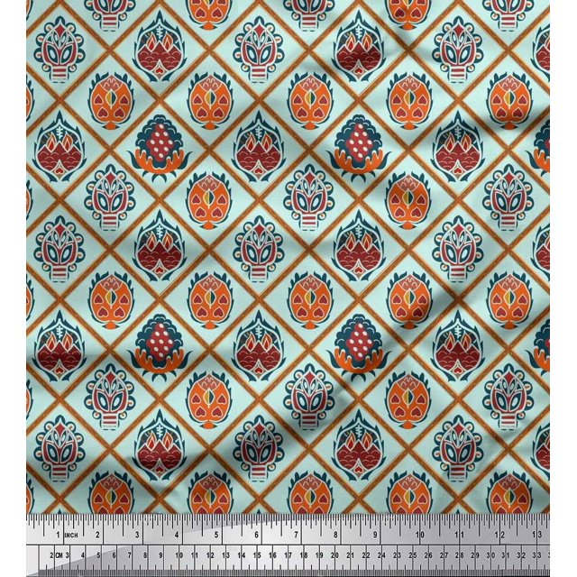 Soimoi Modal Satin Fabric Geometric & Art African Print Sewing Fabric Yard 42 Inch Wide