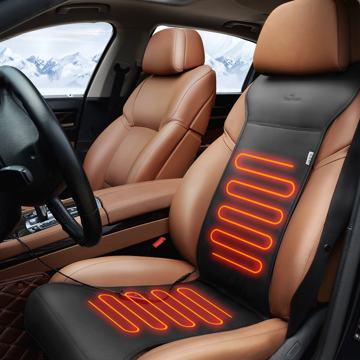 KINGLETING 12-Volt Heated Seat Cushion with Intelligent Temperature Controller（Wide,Black） 