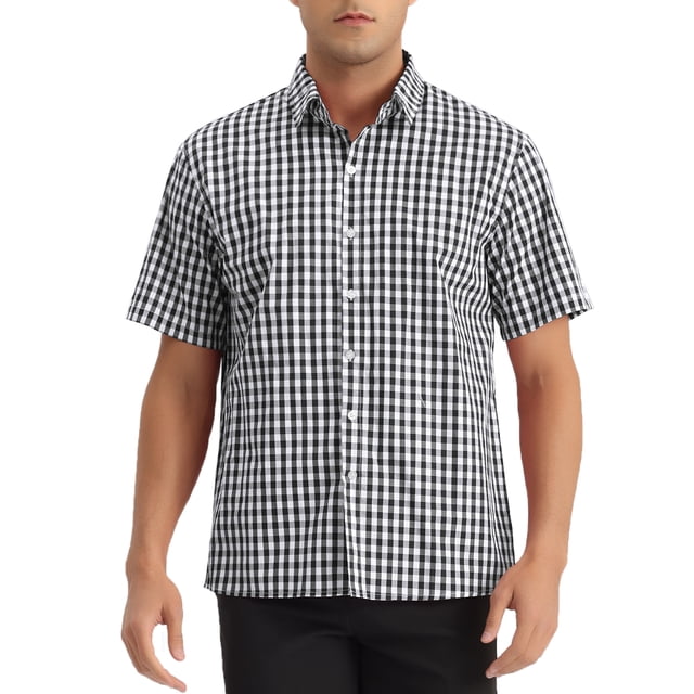 Camisas de vestir de cuadros INSPIRE CHIC para hombres, de manga corta, talla 2XL, color negro