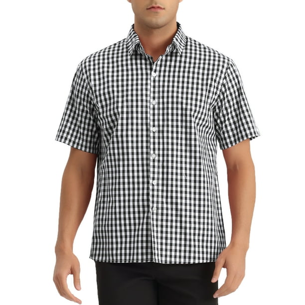 Camisas de vestir de cuadros INSPIRE CHIC para hombres, de manga corta, talla 2XL, color negro