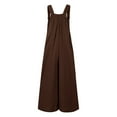 thumbnail image 5 of Dazajoo Spaghetti Strap Jumpsuit for Women 2024 Summer Cotton Linen Solid Color Loose Fit Rompers Dressy Fashion Sleeveless Wide Leg Long Pants with Pockets,Coffee,XXL, 5 of 6