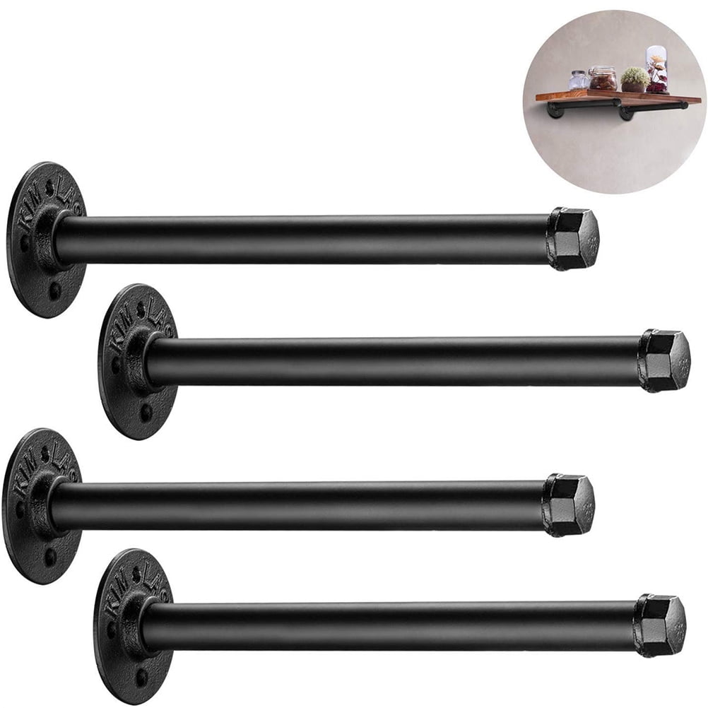 LABSERRON Iron Pipe Shelf Bracket Black 2Pcs 13.8x3.15x0.79 Inch Rustic Industrial Style Shelving Support