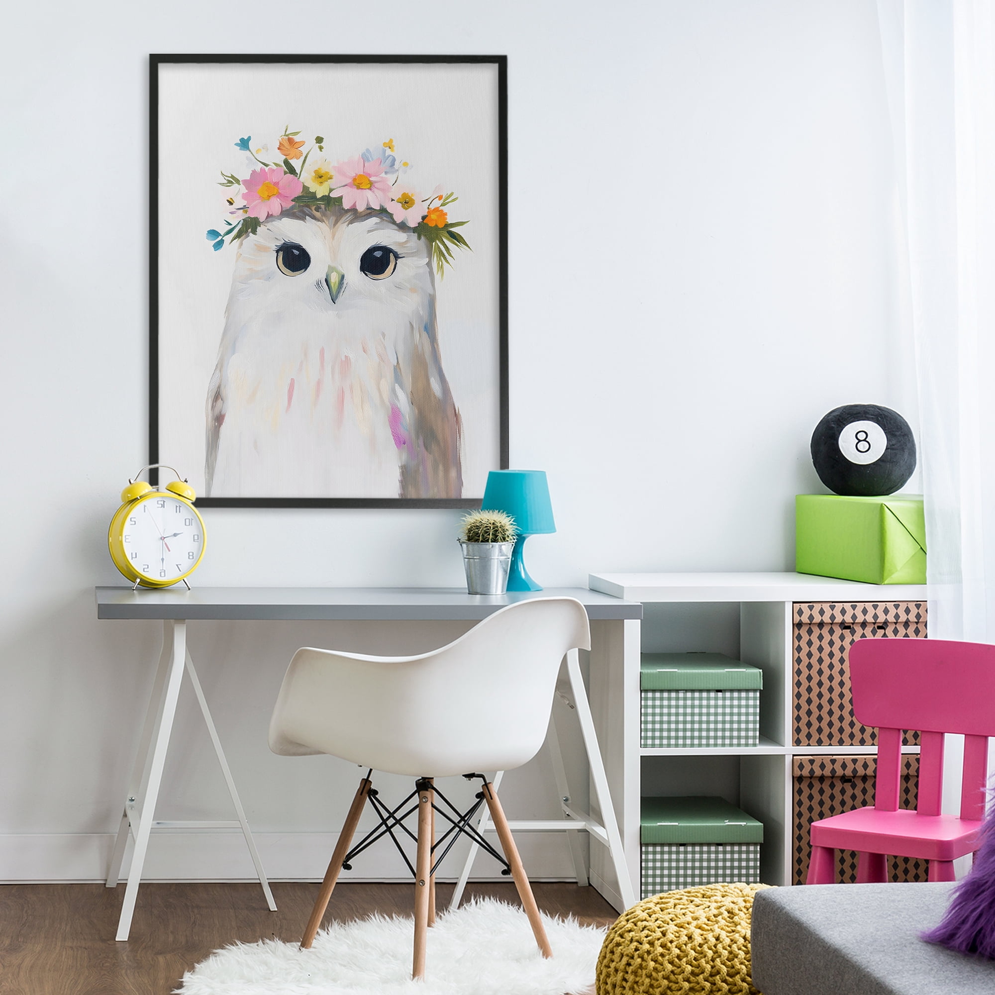 Stupell Industries Flower Crown Owl Black Framed Giclee Art, design by The Prints Vibe