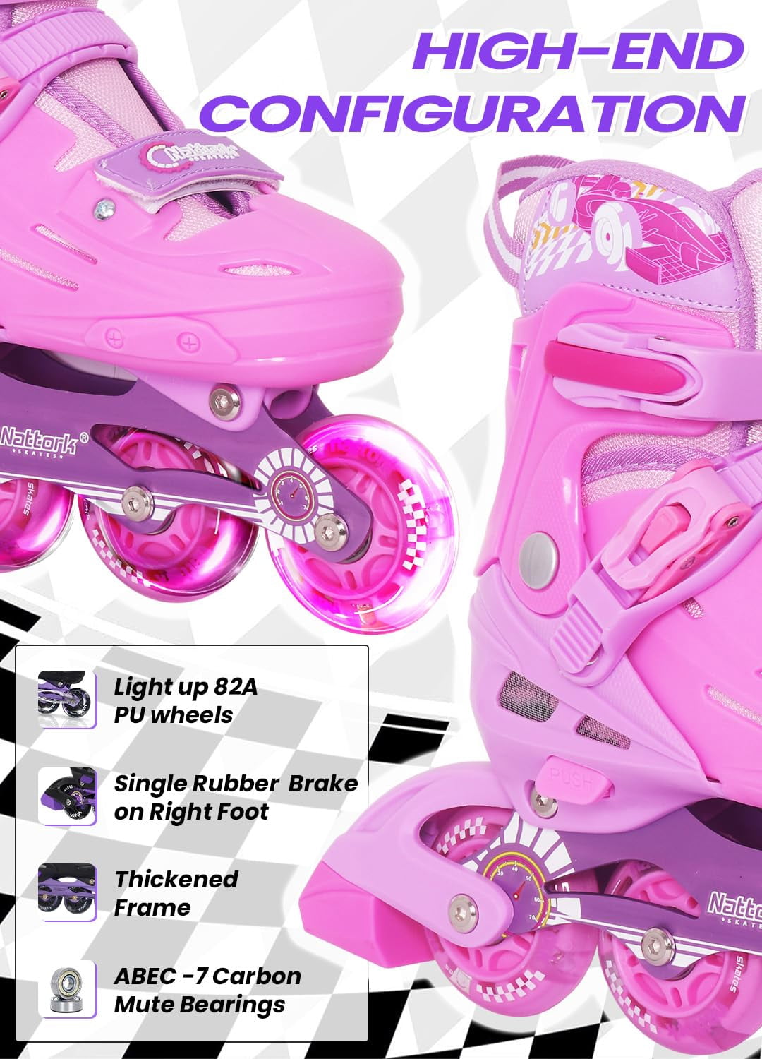 MammyGol Inline Skates for Boys and Girls Youth, 4 Size Adjustable Roller Skates with PU Flashing Whees Inline Skates High Performance for Kids Age 4-8 Pink