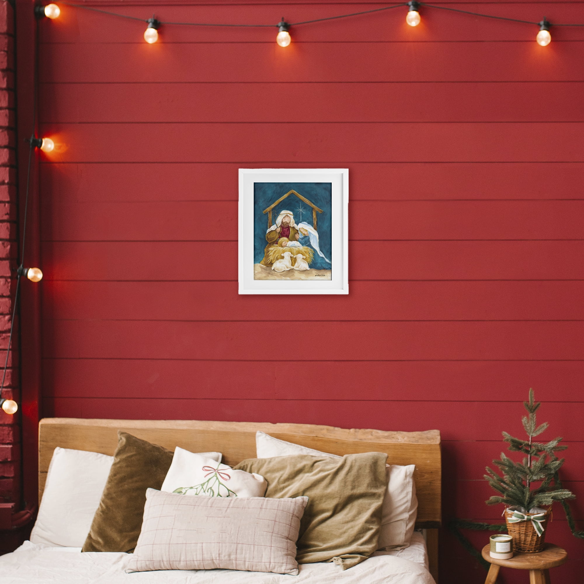Comforting Nativity Painting White Framed Print Under Glass, design by Diane Kater