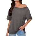 thumbnail image 2 of Vekome Casual Shirts for Women Short Sleeves Plus Size Pullover Tops Loose Off Shoulder Neck Tee Shirts Solid Color Summer Blouses, 2 of 7