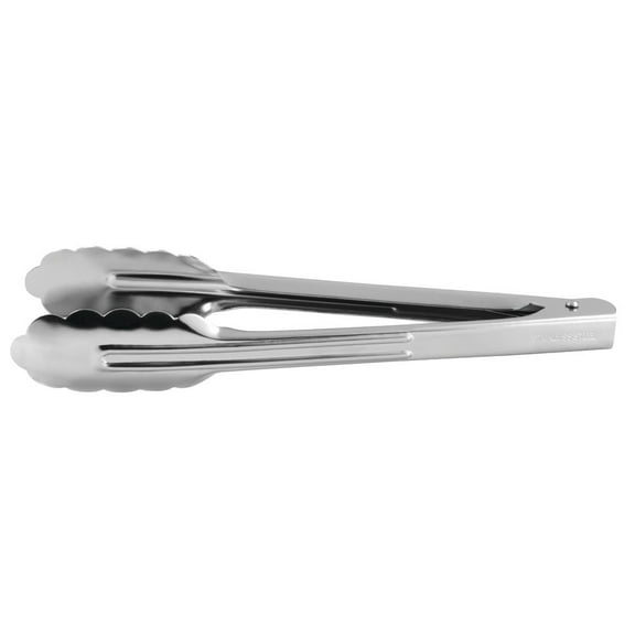 Hubert Stainless Steel Scalloped Hinged Tong - 9 1/2"L